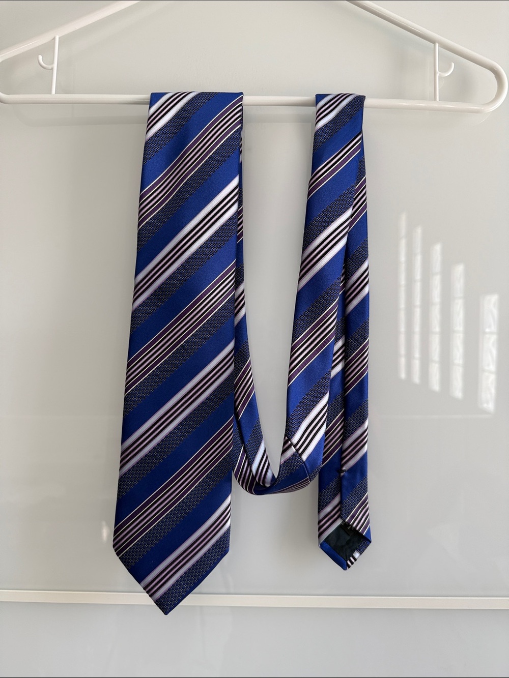 Ermenegildo Zegna Royal Blue and White Striped Silk Tie